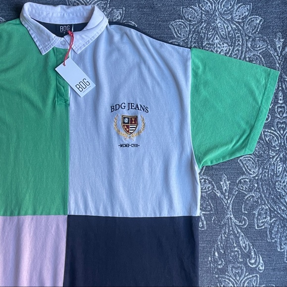 BDG Urban Outfitters Crest Spliced Oversize Polo Shirt Size Medium - Picture 5 of 9